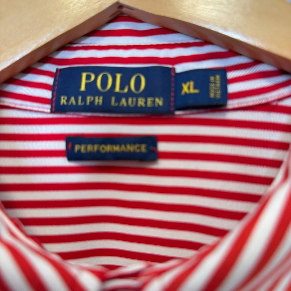Polo Ralph Lauren Men Polo Shirt XL Red White Striped Performance Golf Americana